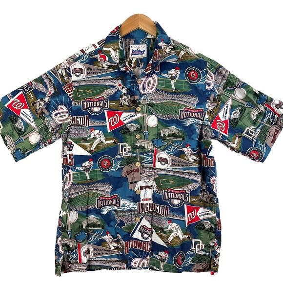Reyn Spooner Washington Nationals Hawaiian Short Sleeve Button Down Shirt M